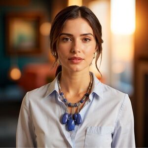 Chicos Silvertone & Royal Blue Chocker